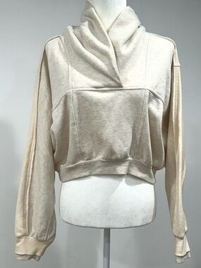 NWOT Daily Practice Cropped Hoodie Cream Colorblock Oversized Pullover Size S